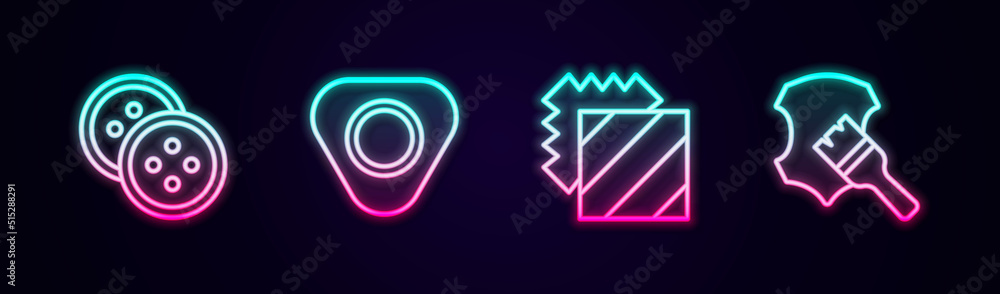 Set line Sewing button for clothes, chalk, Layers clothing textile and Leather. Glowing neon icon. Vector Set line Sewing button for clothes, chalk, Layers clothing textile and Leather. Glowing neon icon. Vector