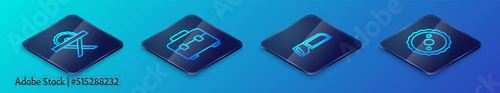 Set Isometric line Hacksaw, Electric circular, Circular blade and Toolbox icon. Vector