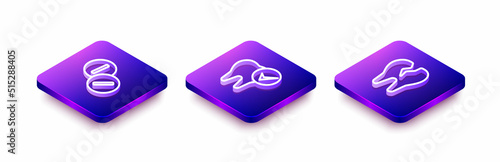 Set Isometric line Toothache painkiller tablet, and Broken tooth icon. Vector