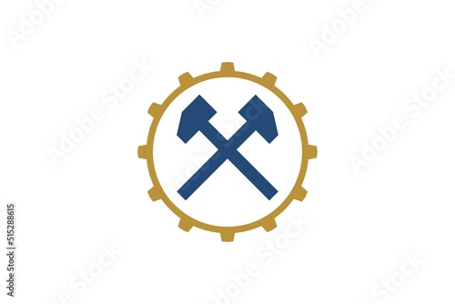 Hammer cog gear logo icon symbol handyman builder design industrial workshop