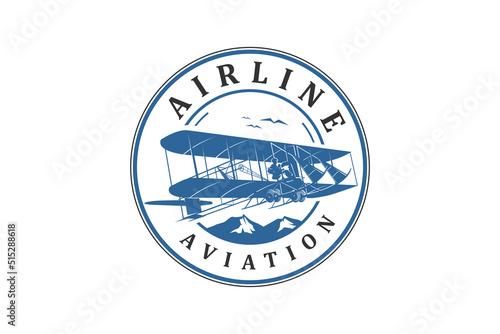 Wright brothers plane logo biplane vintage historical rounded shape emblem icon symbol airline aviation