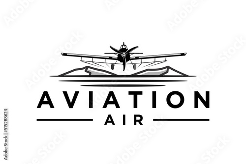 Agricultural aircraft logo design modern farming technology sprayer pesticide plane mountain
