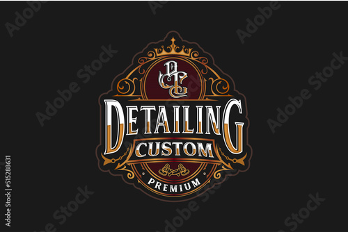 Car detailing custom logo design retro badge baroque luxury element  polish coating service
