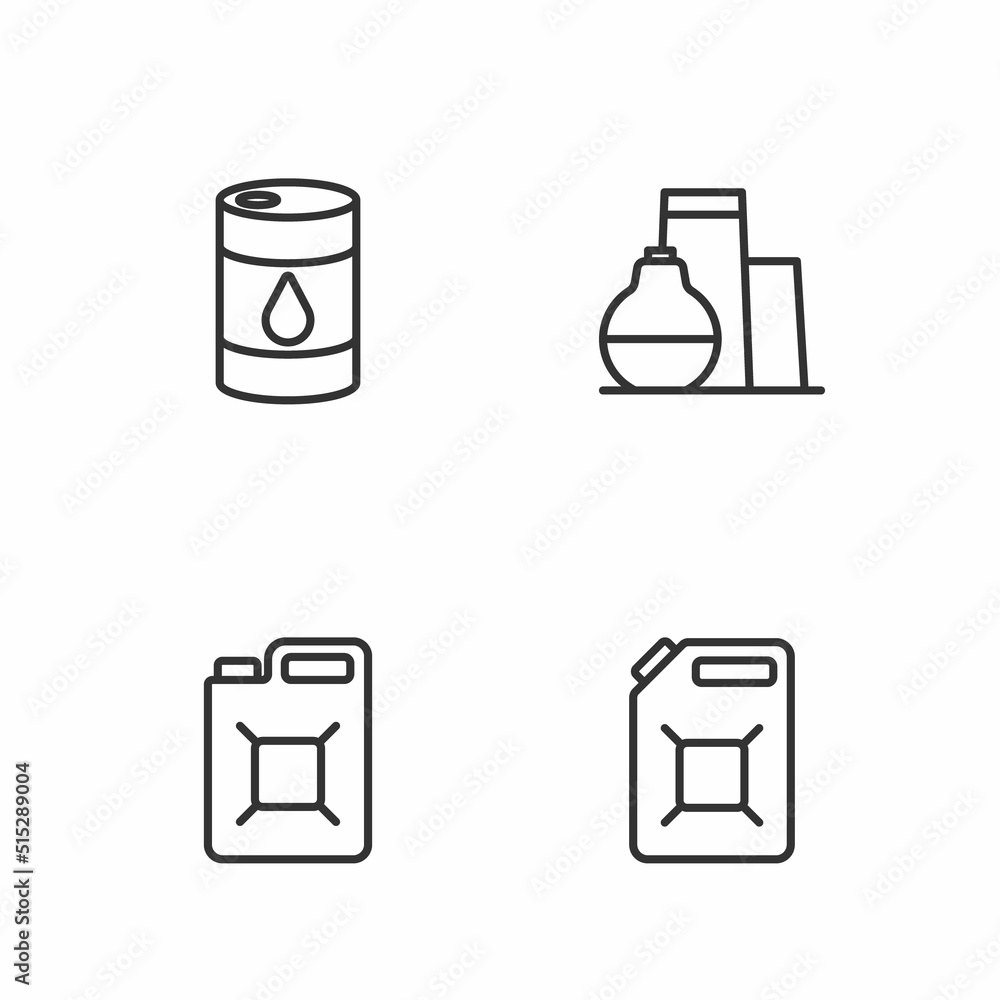 Set line Canister for gasoline, Barrel oil and Oil tank storage icon. Vector Set line Canister for gasoline, Barrel oil and Oil tank storage icon. Vector