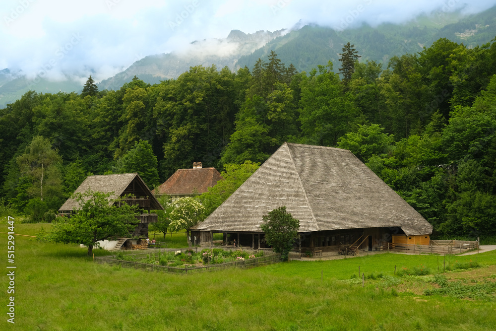 A picture of old traditional Suisse farmhouse and cheese storehouse insight at the forest. A picture of old traditional Suisse farmhouse and cheese storehouse insight at the forest.