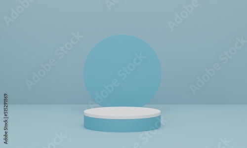 Cylinder podium on light blue background. Abstract minimal scene with geometric forms. Mock up scene to show cosmetic products presentation. 3d rendering  3d illustration