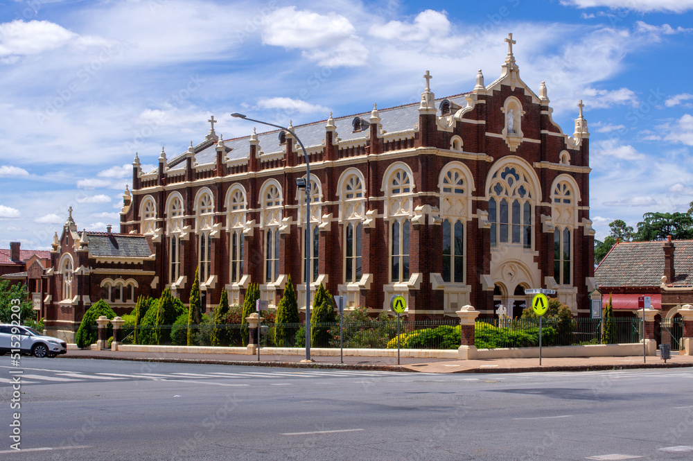 Facade of the Sacred Heart Catholic church, Temora, NSW, Australia