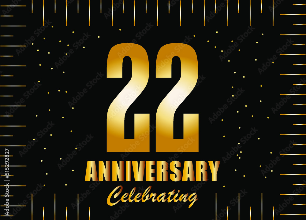 Anniversary celebrating 22 years. Luxury decorative vector with gold for special anniversary date. Anniversary celebrating 22 years. Luxury decorative vector with gold for special anniversary date.