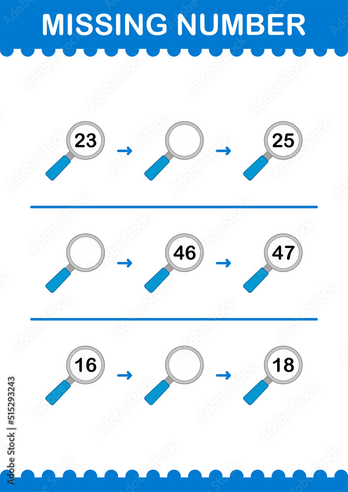 Missing number with Magnifying Glass. Worksheet for kids Missing number with Magnifying Glass. Worksheet for kids
