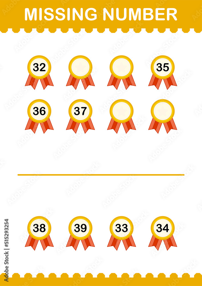Missing number with Award Medal. Worksheet for kids Missing number with Award Medal. Worksheet for kids