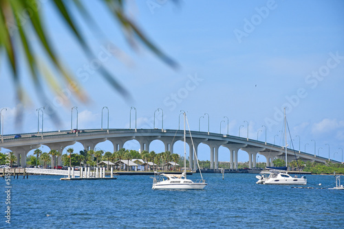 Causeway bridge going over to Jensen Beach on Hutchinson Island South a barrier island in Florida.  photo