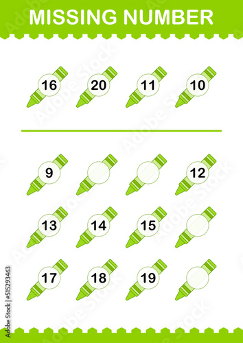 Missing number with Crayon. Worksheet for kids