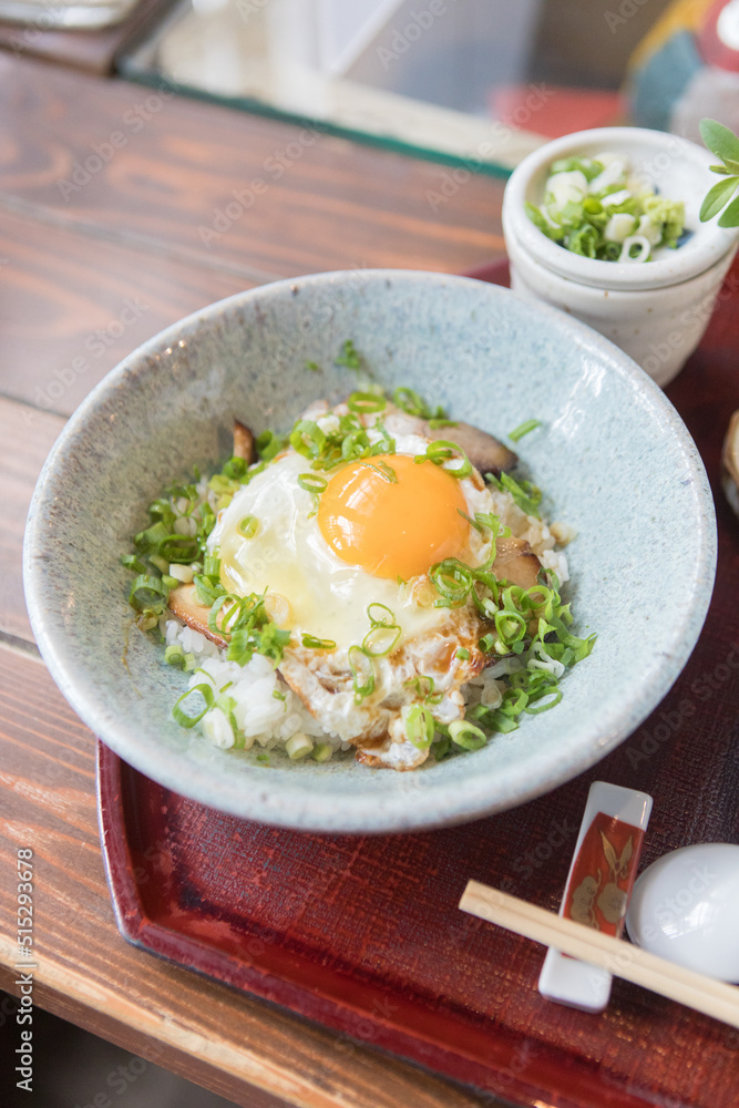 rice with egg and sliced roasted pork food in japan