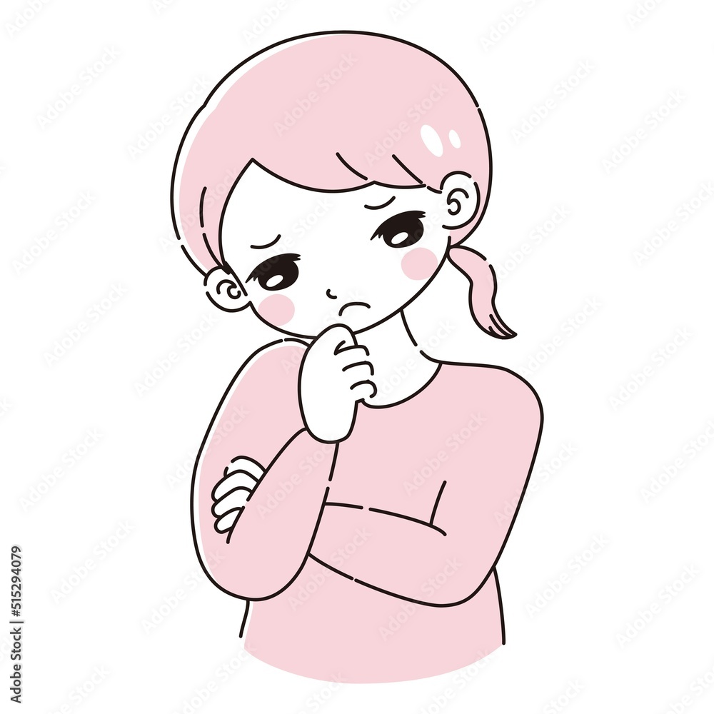 腕を組んで悩む女性のイラスト 腕を組んで悩む女性のイラスト