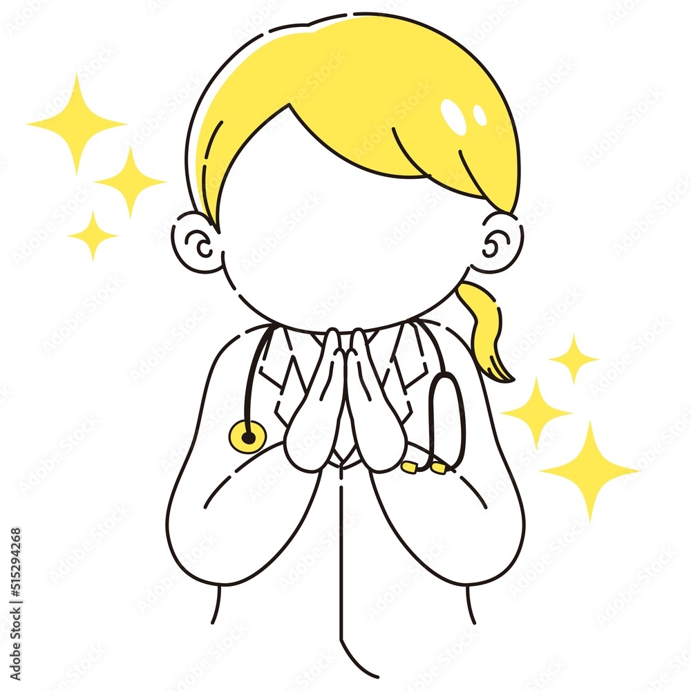 ときめく白衣を着た女性のイラスト（聴診器付き）