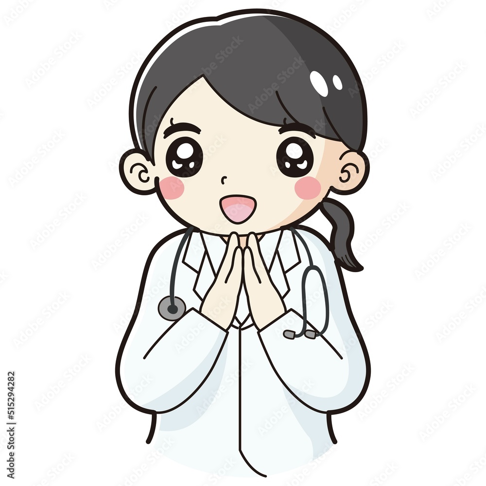 ときめく白衣を着た女性のイラスト(聴診器付き) ときめく白衣を着た女性のイラスト(聴診器付き)