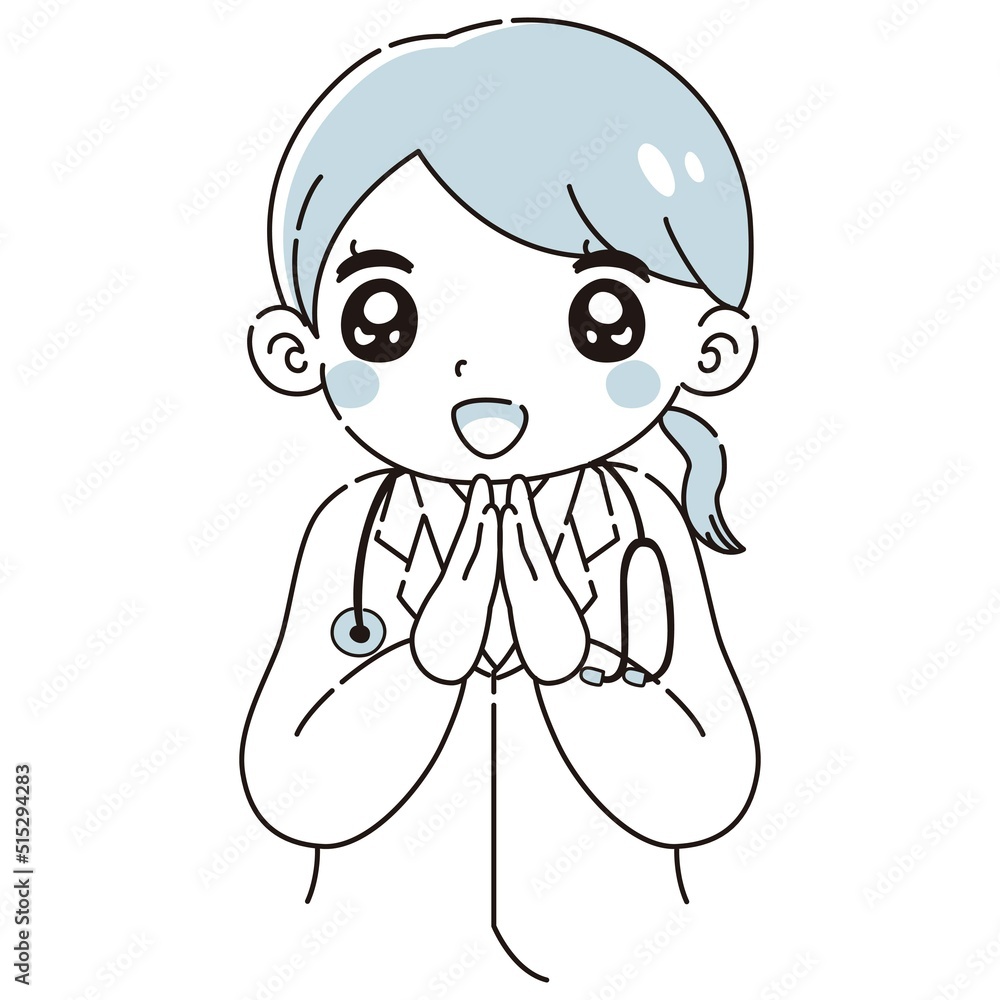 ときめく白衣を着た女性のイラスト(聴診器付き) ときめく白衣を着た女性のイラスト(聴診器付き)