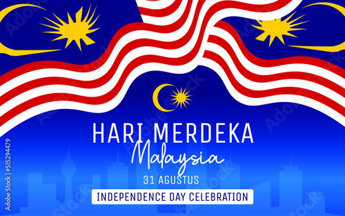 malaysia independence day with waving flag vector template