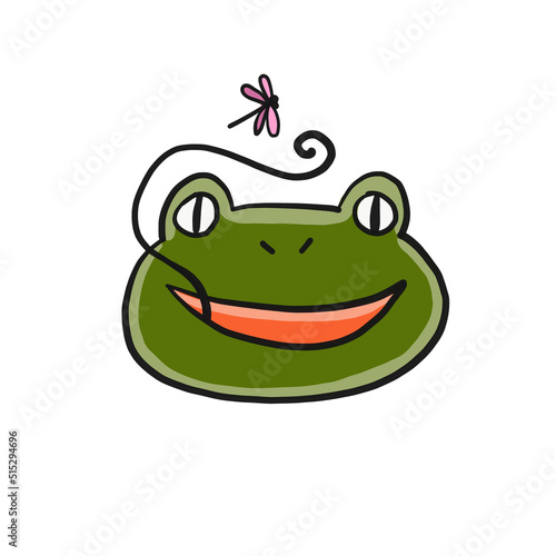 Funny frog face. Isolated on white background. Cartoon for your design