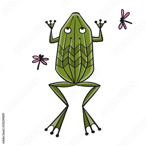 Little funny frog with fly. Isolated on white background. Cartoon for your de...