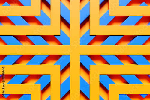 3d illustration of a blue and yellow abstract background with geometric lines. Modern graphic texture. Geometric pattern.