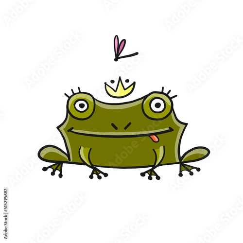 Princess frog. Isolated on white background. Cartoon for your design