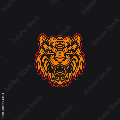 Old school style tiger head drawing illustration.