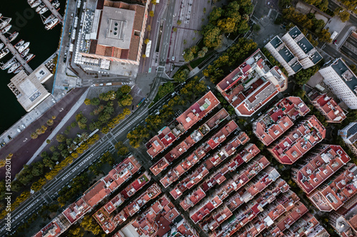 Aerial views for Barcelona beach, Spain
