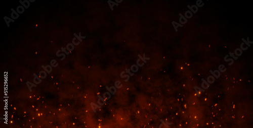 Fire sparks background. Abstract dark glitter fire particles lights. Fire embers particles over black background.