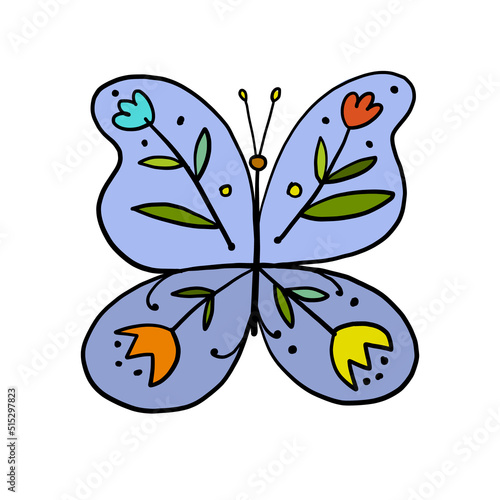 Ornate colorful butterfly, isolated on white. Cartoon for your design