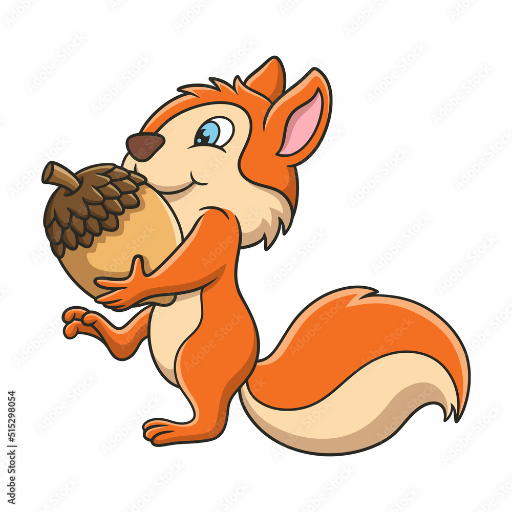 cartoon illustration the squirrel is collecting food supplies in the