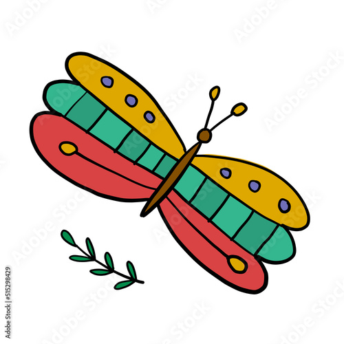 Ornate colorful butterfly, isolated on white. Cartoon for your design