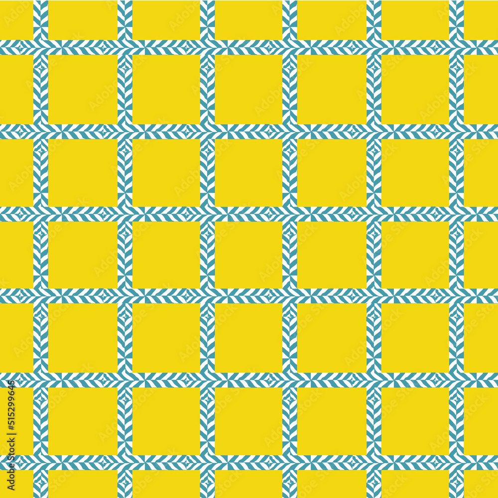 Children's novelty geometric windowpane shape pattern on yellow background.