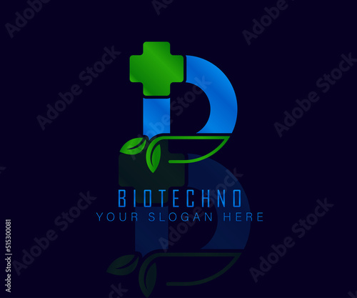 Biotech logo with herbal leaf letter D. Herbal logo vecktor template. medical herbal logo.