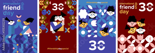 International friendship day. 30 July geometric poster, greeting card, book cover vector set template collection 