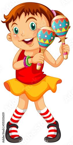 Cute girl holding maracas cartoon character