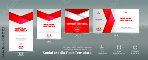 Obraz na płótnie Complete ratio size Indonesia Independence Day social media post template set, m