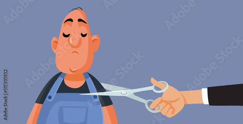 Sad Worker Being Fired from His Job Vector Concept Illustration. Boss reducing personnel loyal blue-collar hardworking employee
