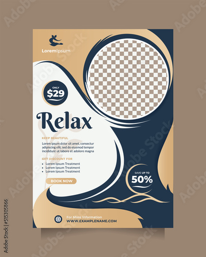 Creative and modern beauty care and treatment service promotion design flyer and brochure with a4 size. Template concept of professional hair spa, yoga, meditation, cosmetic sale, skin treatment, etc