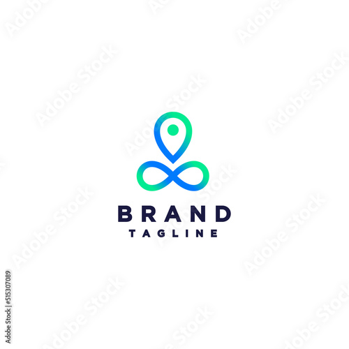 Pin and Infinity Icons Shaped Symbols People Doing Meditation. Minimalist Pin and Infinity Symbol Logo Design.