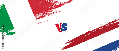 Creative Italy vs Netherlands brush flag illustration. Artistic brush style two country flags relationship background