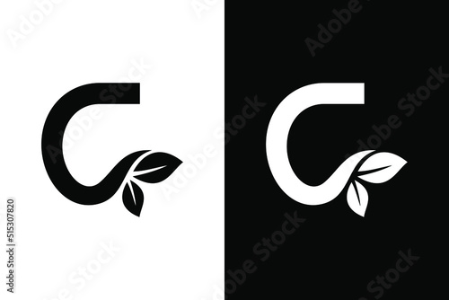 Letter C leaf concept black and white. Very suitable for symbol, logo, company name, brand name, personal name, icon and many more.