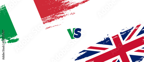 Creative Italy vs United Kingdom brush flag illustration. Artistic brush style two country flags relationship background