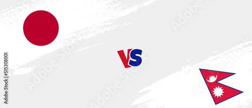 Creative Japan vs Nepal brush flag illustration. Artistic brush style two country flags relationship background