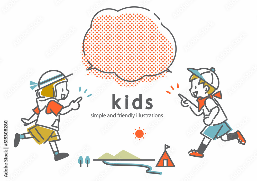 アウトドアを楽しむ子供たち シンプルでかわいい線画イラスト アウトドアを楽しむ子供たち シンプルでかわいい線画イラスト