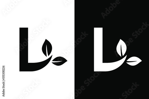 Letter L leaf concept black and white. Very suitable for symbol, logo, company name, brand name, personal name, icon and many more.