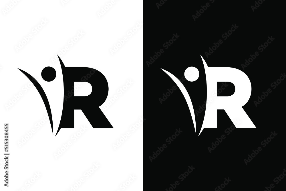 Letter R and people black and white. Very suitable for symbol, logo, company name, brand name, personal name, icon and many more. Letter R and people black and white. Very suitable for symbol, logo, company name, brand name, personal name, icon and many more.