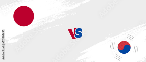 Creative Japan vs South Korea brush flag illustration. Artistic brush style two country flags relationship background