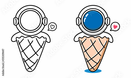 Cute astronaut with cone coloring page for kids