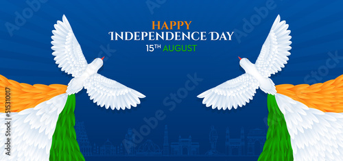 Independence day in India on August 15 Indian National day. bird with trio color rays